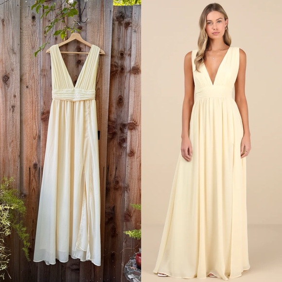 Butter Yellow Grecian Chiffon Maxi Dress 🌿 - Picture 1 of 9